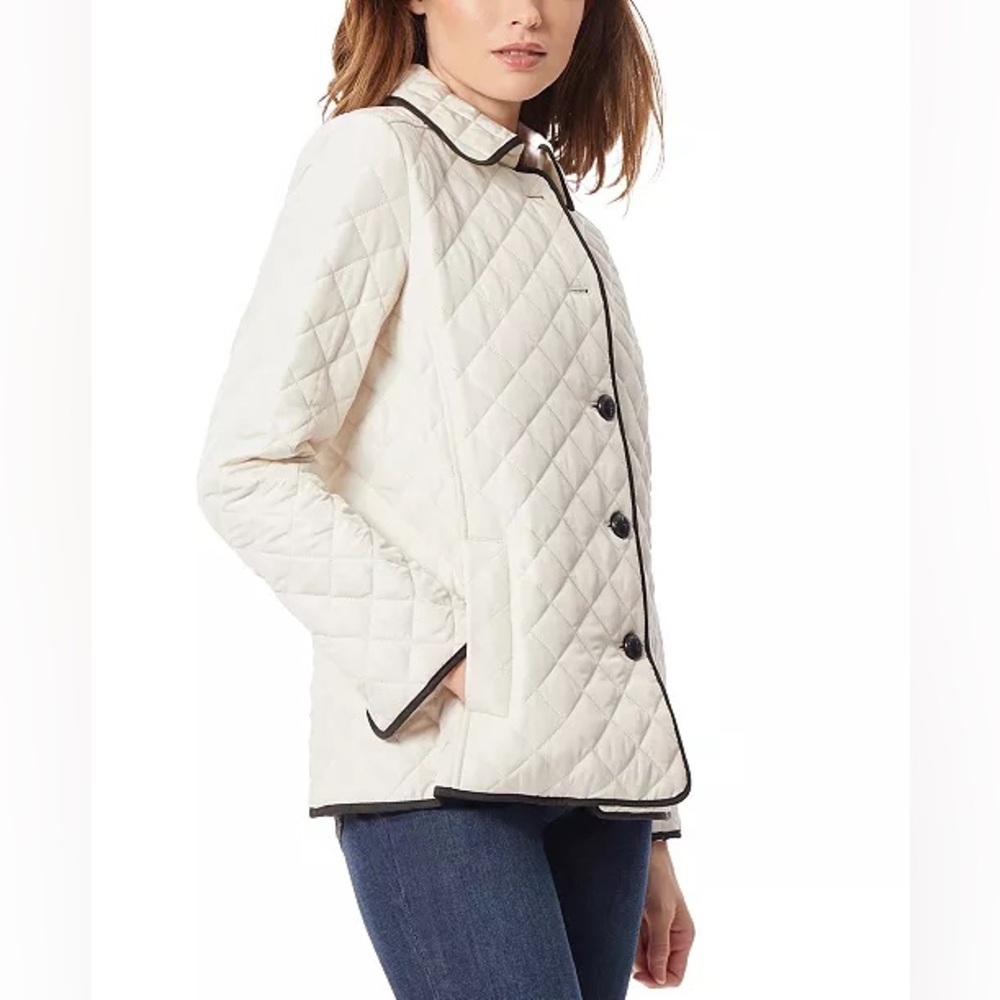 Jones New York Women's Off White Diamond-Quilted Tipped Jacket | M - Picture 3 of 7